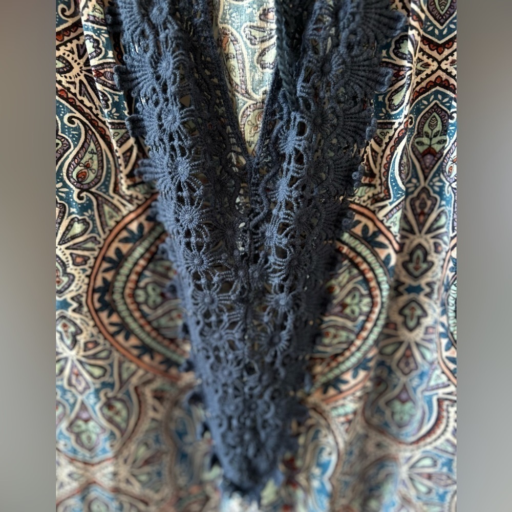 Democracy Bohemian Blue Size Small Top Bell 3/4 Length Sleeve Paisley Lace - Picture 4 of 10